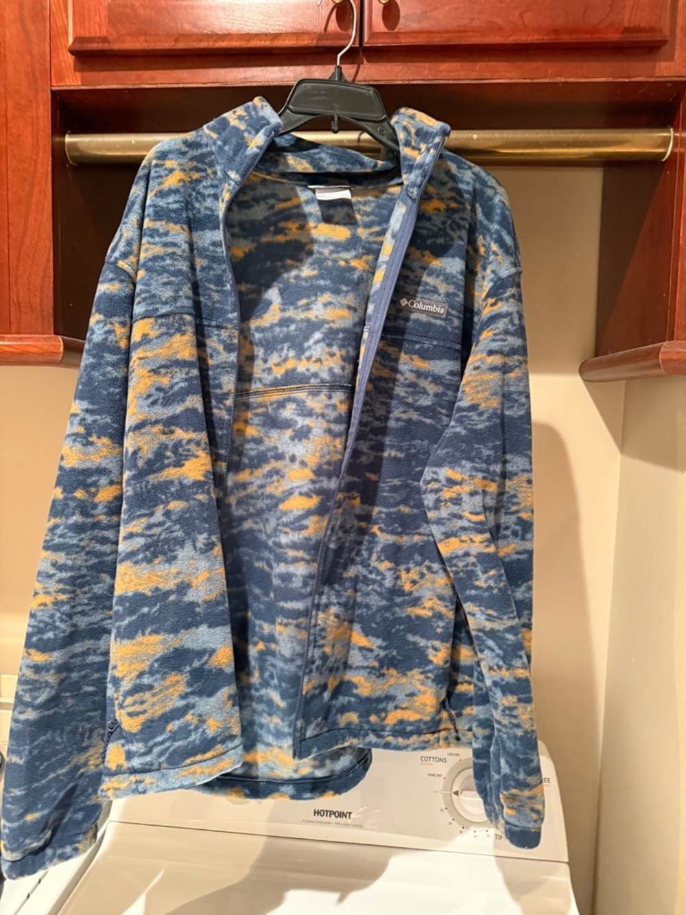 Columbia Blue and Yellow Patterned Fleece Hooded Jacket